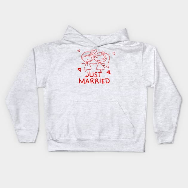 Just Married Matching Couple Valentines Day Gift Kids Hoodie by BadDesignCo